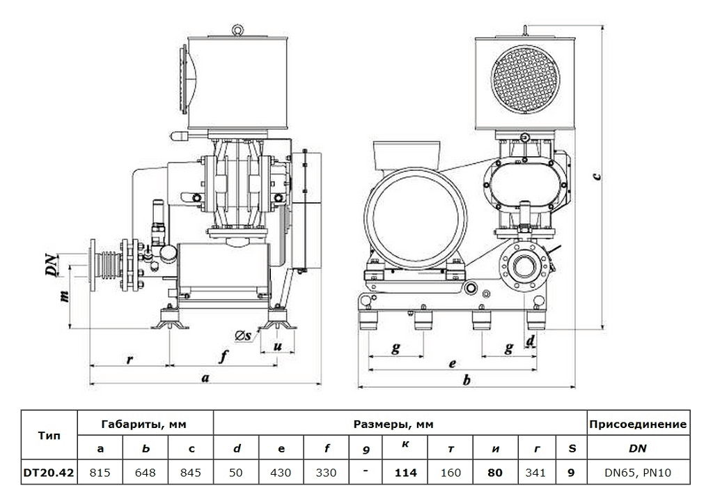 Габаритный чертеж воздуходувки DT 20/42 (800)