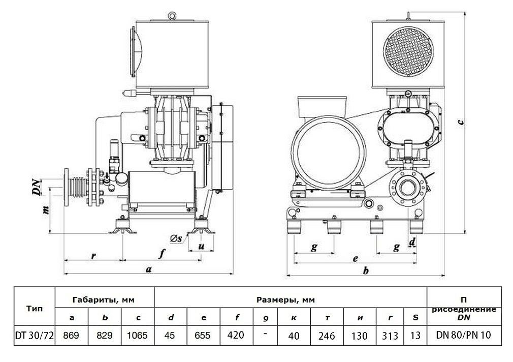 Габаритный чертеж воздуходувки DT 30/72 (900)