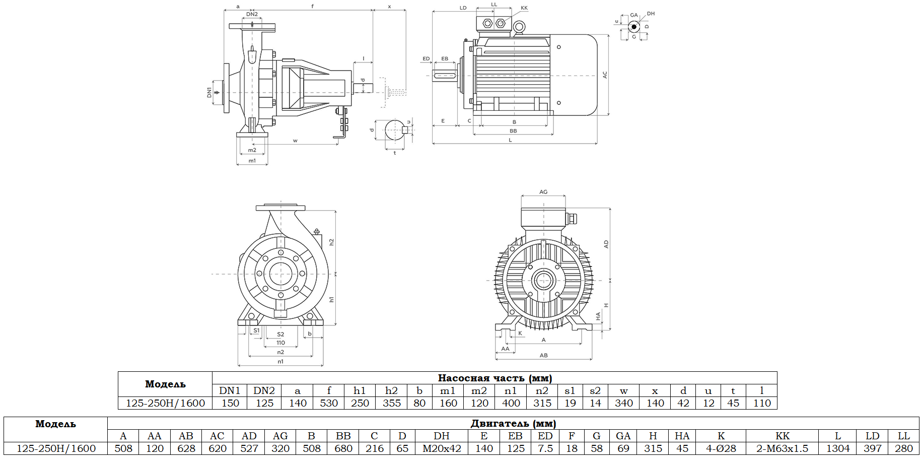 Габаритный чертеж модели Zenova SENSA 125-250H/1600