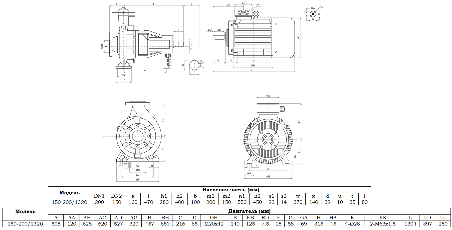 Габаритный чертеж модели Zenova SENSA 150-200/1320
