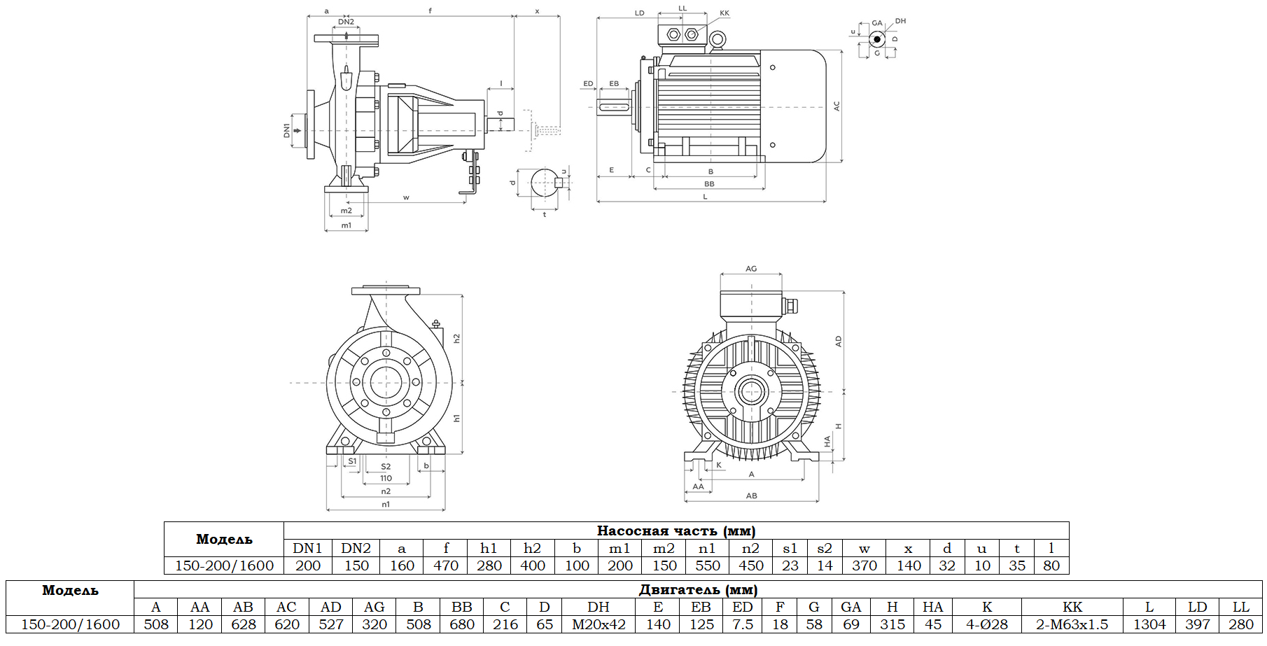 Габаритный чертеж модели Zenova SENSA 150-200/1600