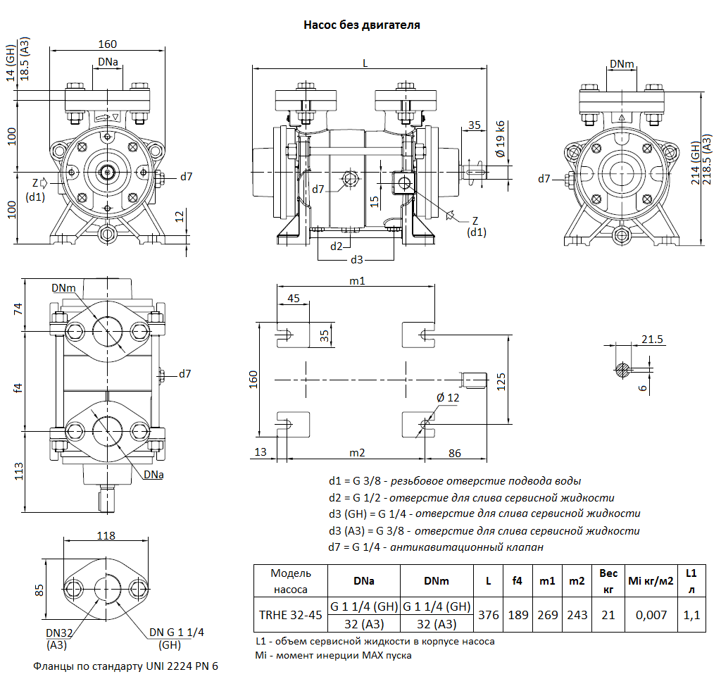 Габаритный чертеж вакуумного насоса Pompetravaini TRHE 32-45 RX