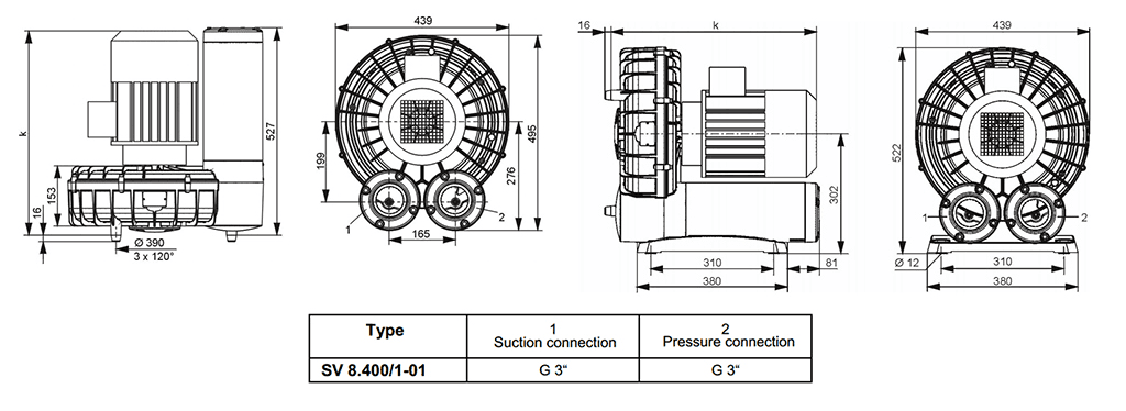 Габаритный чертеж воздуходувки SV 8.400/1-01