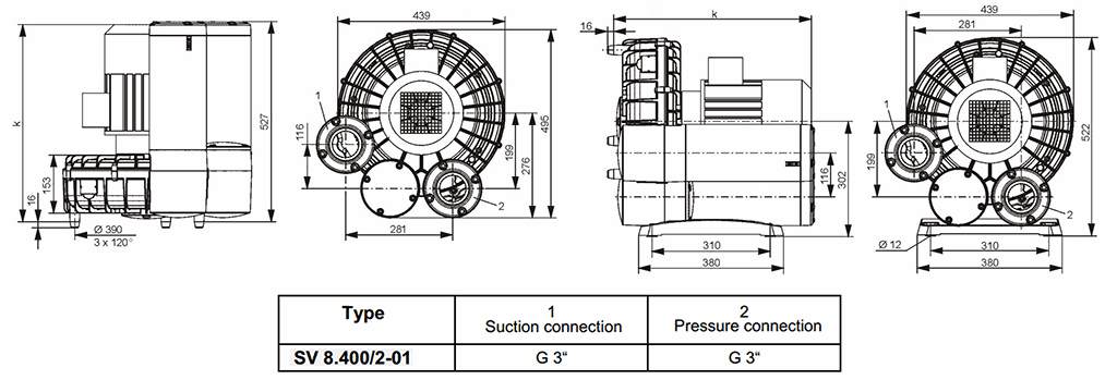 Габаритный чертеж воздуходувки SV 8.400/2-01