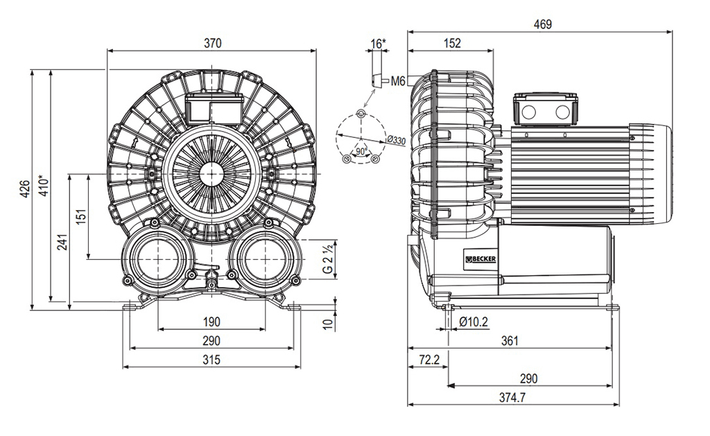 Габаритный чертеж воздуходувки SV 300/1