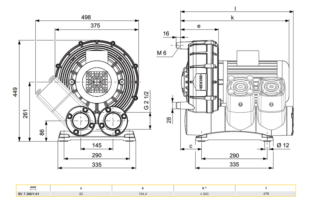 Габаритный чертеж воздуходувки SV 7.380/1-01