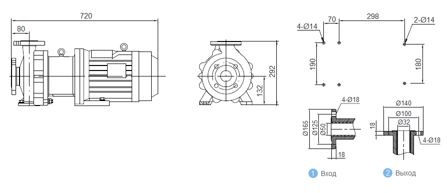 Габаритный чертеж насоса CQB 50-32-160-FEP-040_Fe