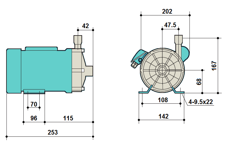 Габаритный чертеж насоса Zenova MDP-70RZM-380