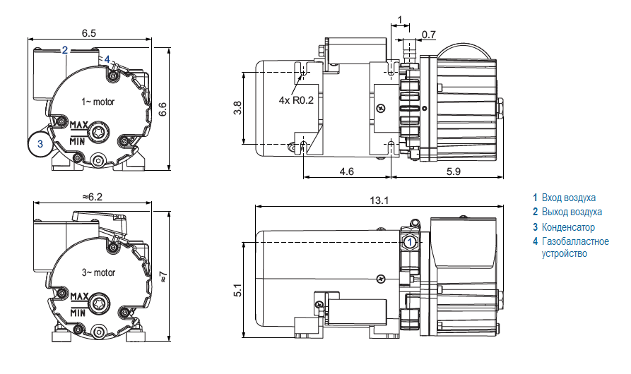 Габаритный чертеж насоса Becker O 5.8_220