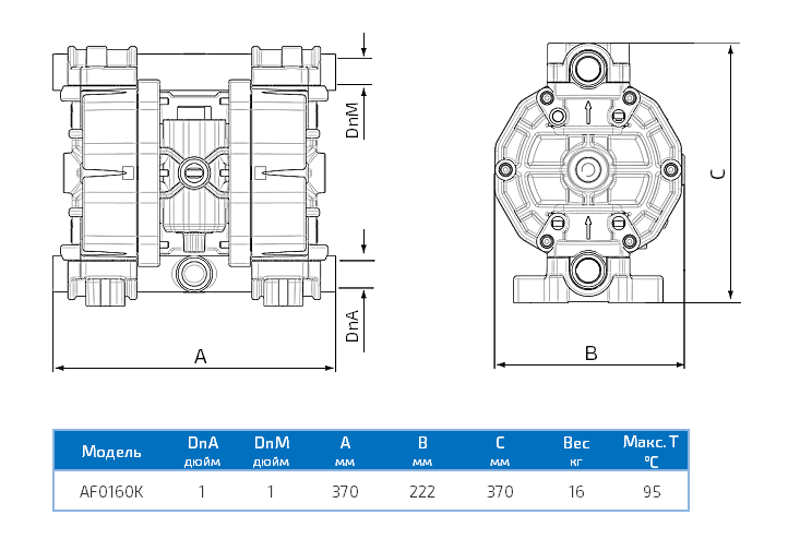 Габаритный чертеж насоса Duotek AF0160K