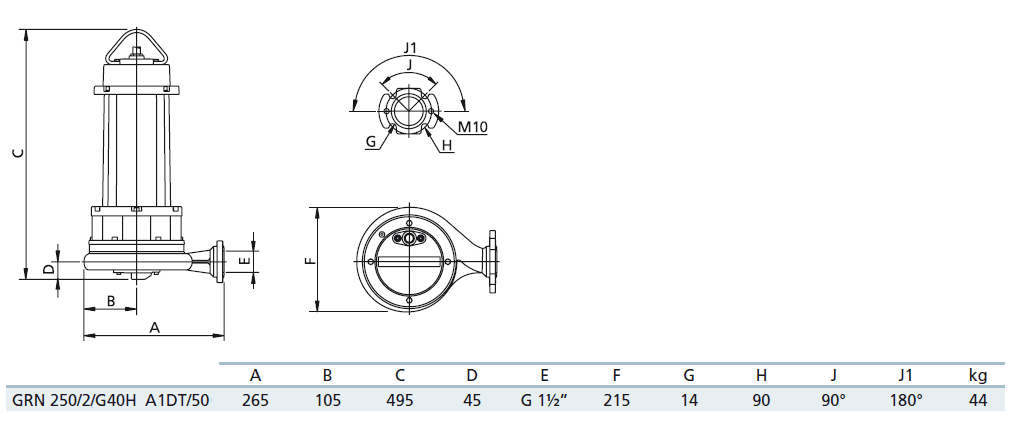 Габаритный чертеж насоса Zenit GRN 250/2/G40H A1DT5