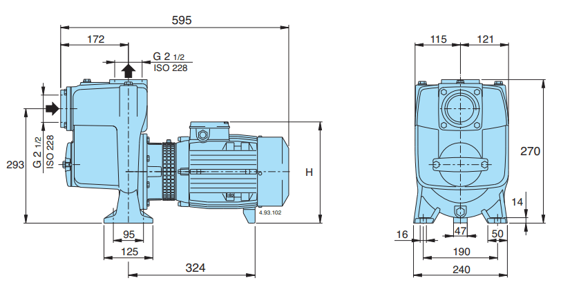 Габаритный чертеж насоса Calpeda A 65-150A/C