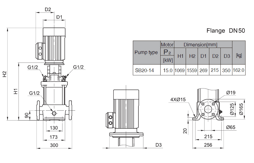 Габаритный чертеж насоса Stairs SB 20-14