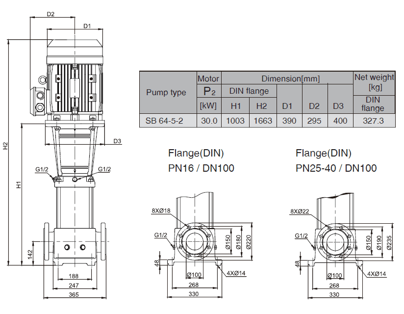 Габаритный чертеж насоса Stairs SB 64-5-2