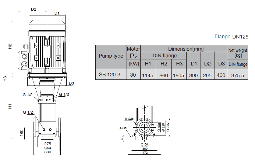 Габаритный чертеж насоса Stairs SB 120-3