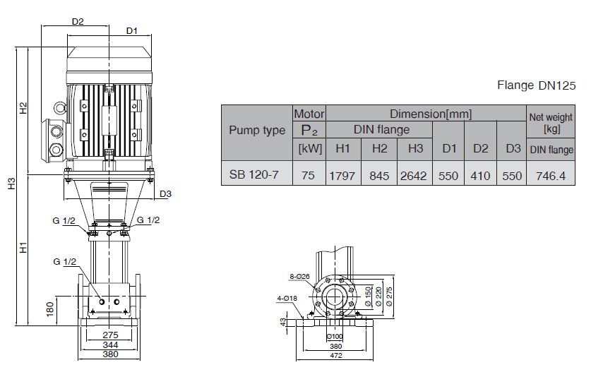 Габаритный чертеж насоса Stairs SB 120-7