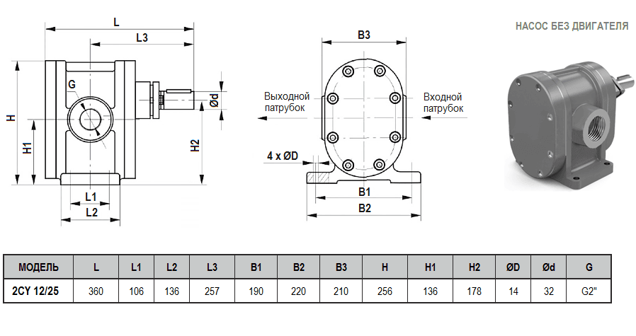 Габаритный чертеж насоса ZY Technology 2CY 12/25