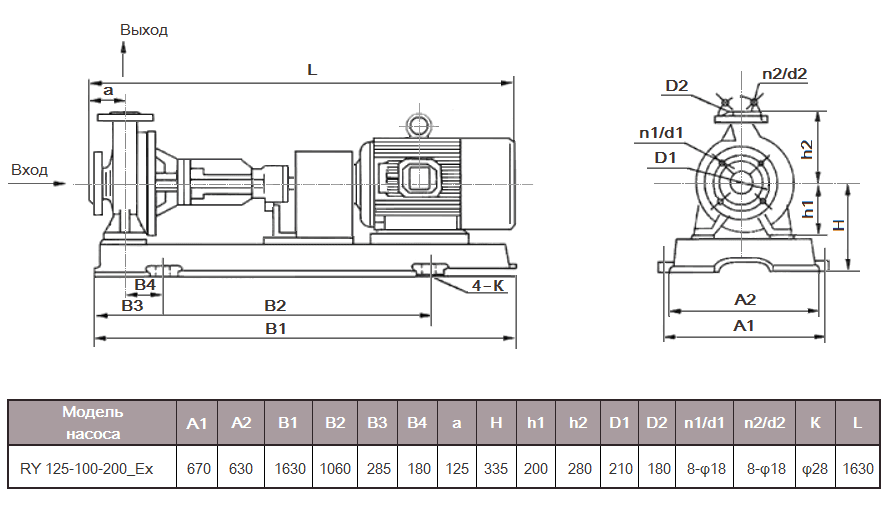 Габаритный чертеж насоса RY 125-100-200_Ex