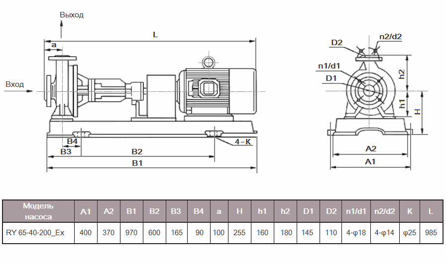 Габаритный чертеж насоса RY 65-40-200_Ex