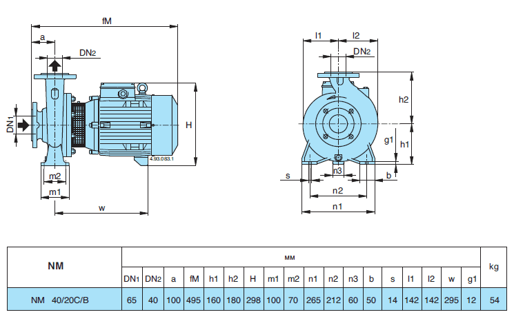 Габаритный чертеж насоса Calpeda NM 40/20C/B