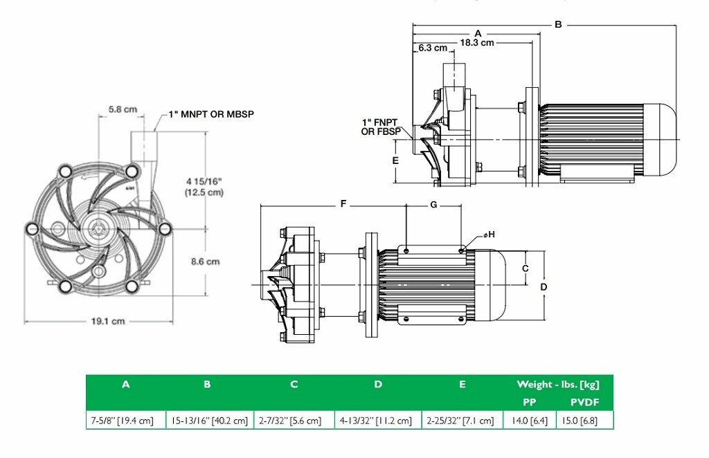 Габаритный чертеж насоса Finish Thompson DB6P-B-4-74 с э/д 0.37/380В