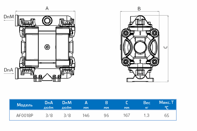 Габаритный чертеж насоса Duotek AF0018P