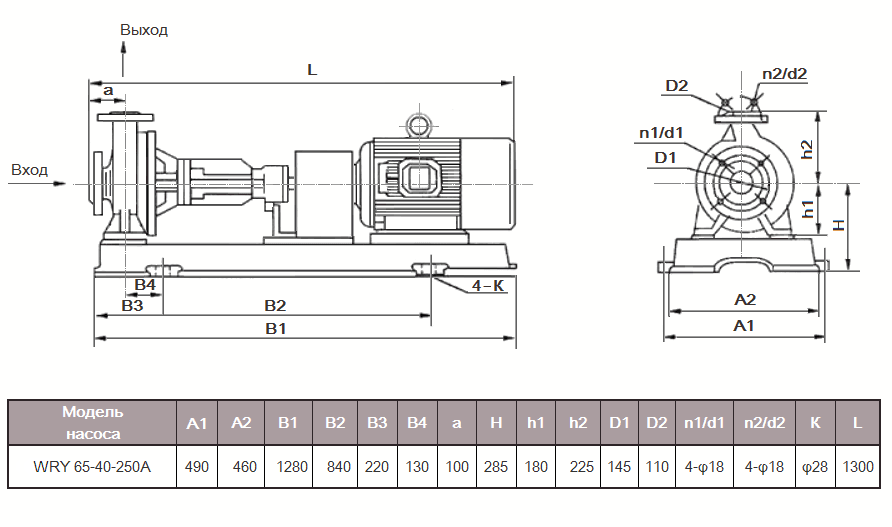 Габаритный чертеж насоса ZY Technology WRY 65-40-250A