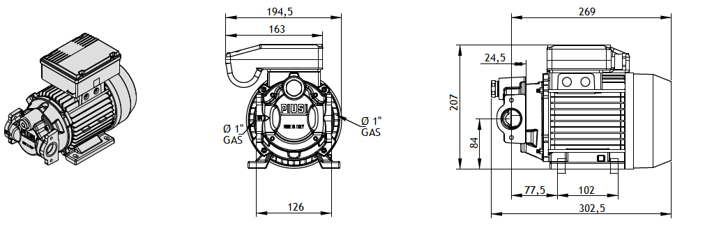 Габаритный чертеж насоса Piusi Viscomat 70 M Vane