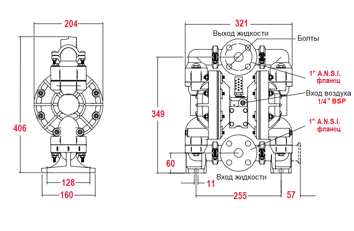Габаритный чертеж модели Zenova Pneumatic ADP-6661AG-444-C