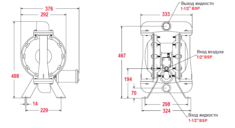 Габаритный чертеж модели Zenova Pneumatic ADP-666170-3EB-C