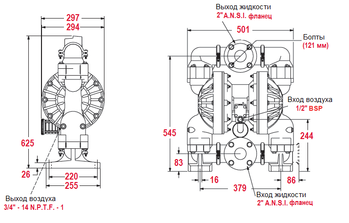 Габаритный чертеж модели Zenova Pneumatic ADP-6662A3-344-C УЦЕНЕННЫЙ