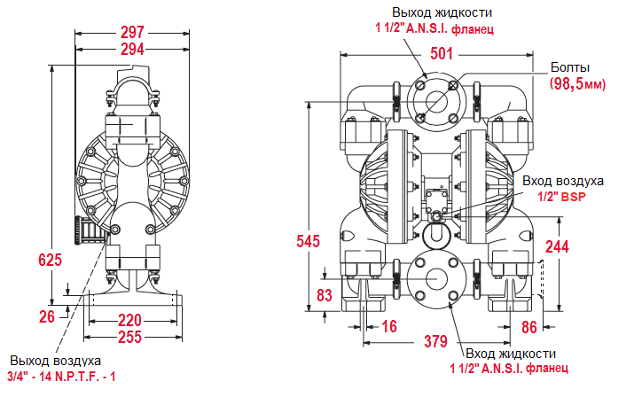 Габаритный чертеж модели Zenova Pneumatic ADP-6661T4-444-C
