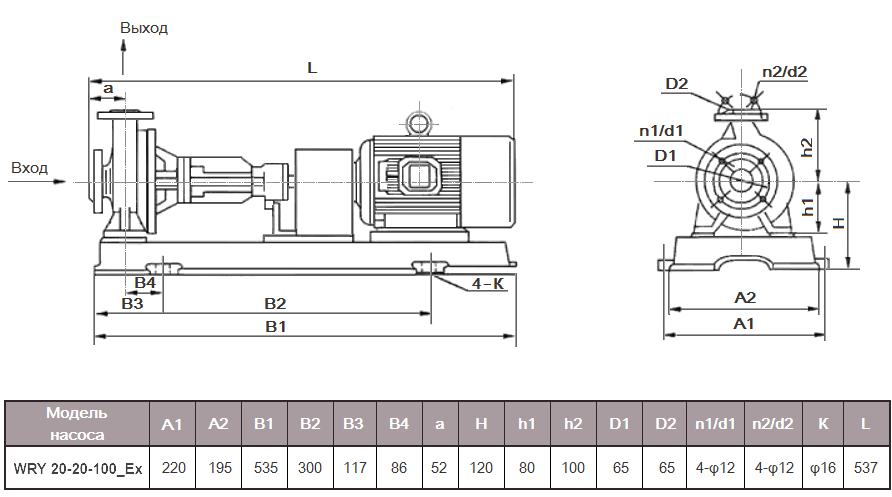 Габаритный чертеж модели WRY 20-20-100_Ex