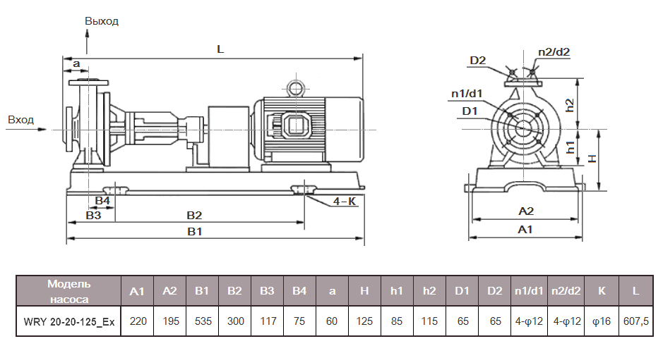 Габаритный чертеж модели WRY 20-20-125_Ex