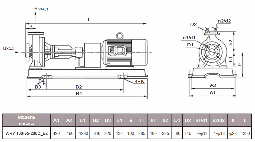 Габаритный чертеж модели WRY 100-65-200C_Ex