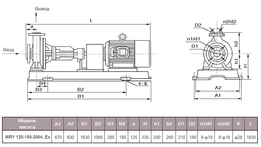 Габаритный чертеж модели WRY 125-100-200A_Ex