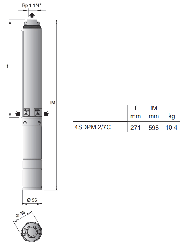 Габаритный чертеж насоса Calpeda 4SDPM 2/7