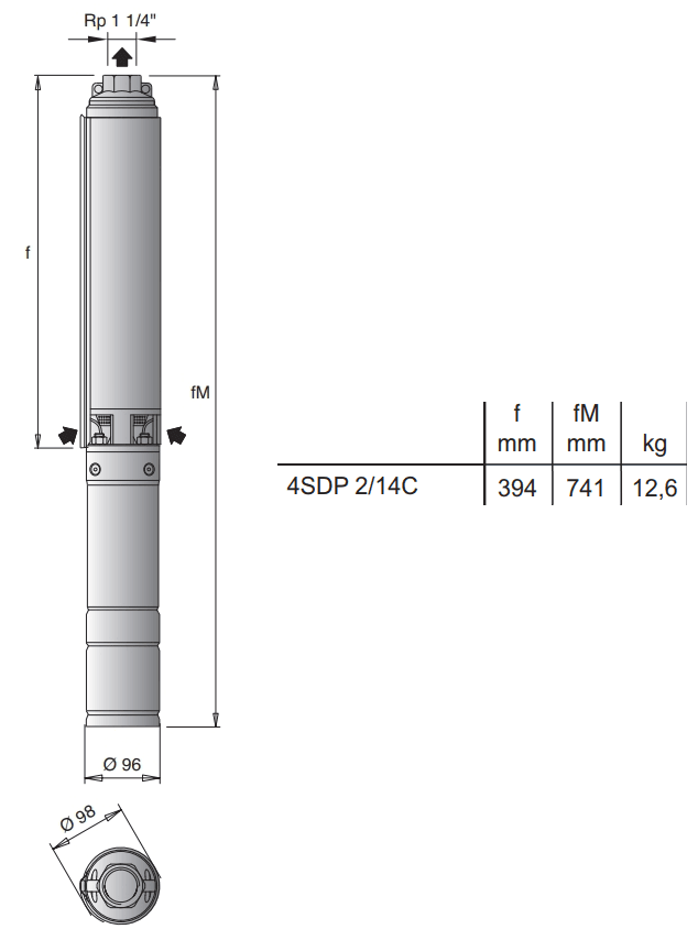 Габаритный чертеж насоса Calpeda 4SDP 2/14