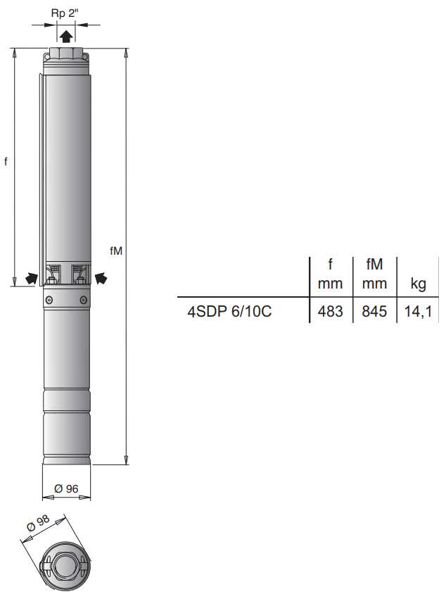 Габаритный чертеж насоса Calpeda 4SDP 6/10