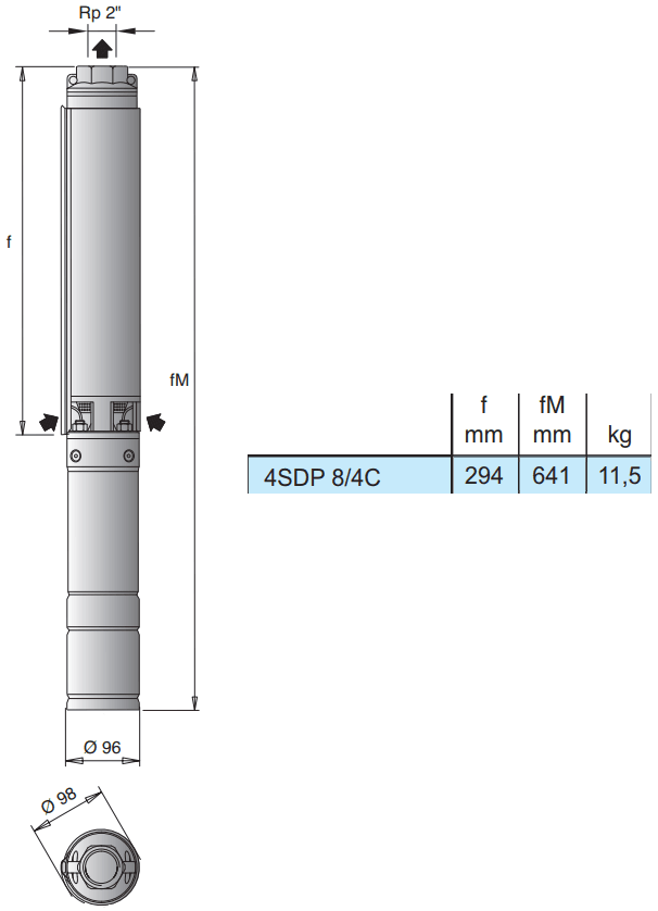 Габаритный чертеж насоса Calpeda 4SDP 8/4