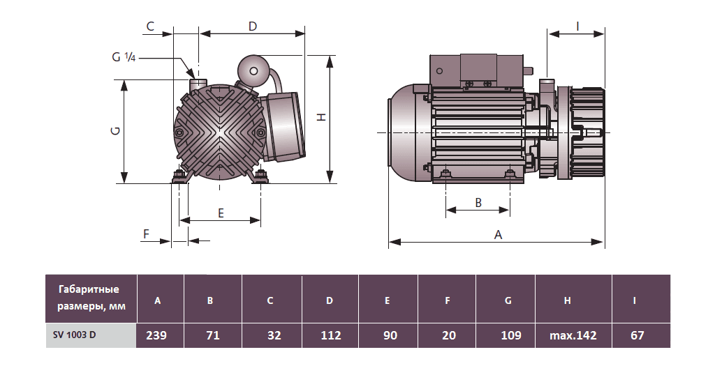 Габаритный чертеж насоса Busch Seco SV 1003 D