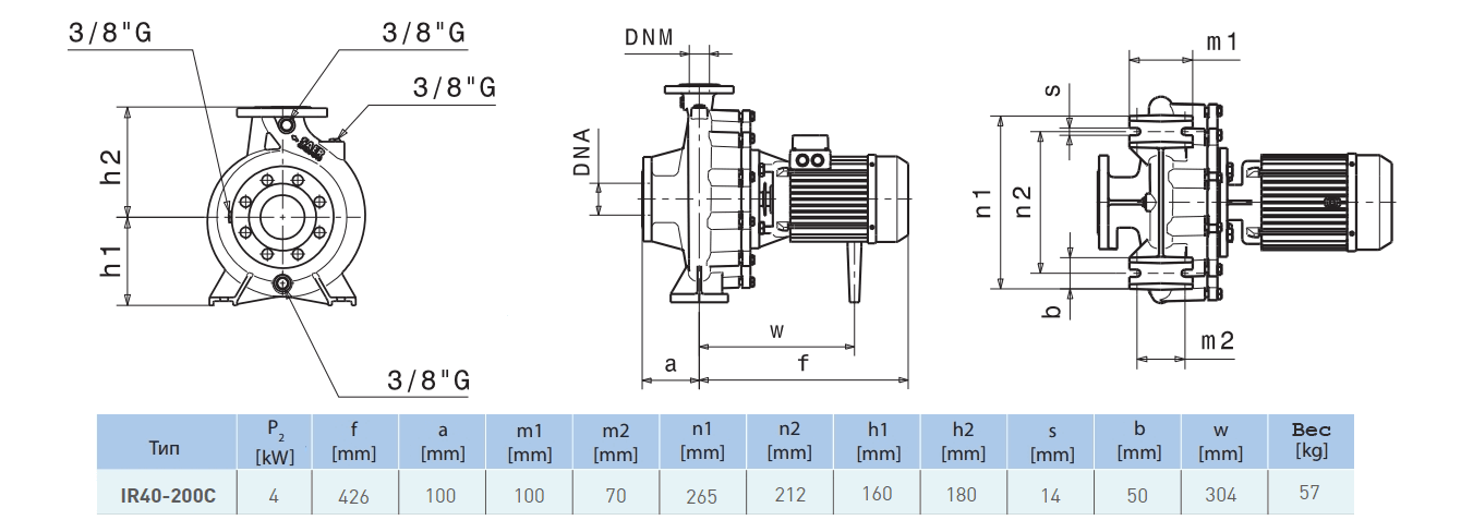 Габаритный чертеж насоса Saer IR40-200 C