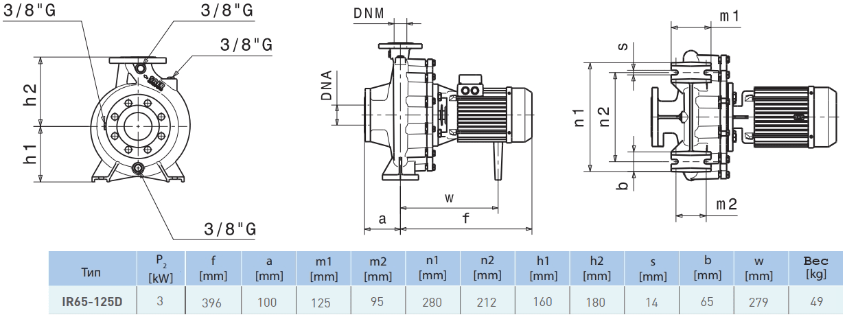 Габаритный чертеж насоса Saer IR65-125 D