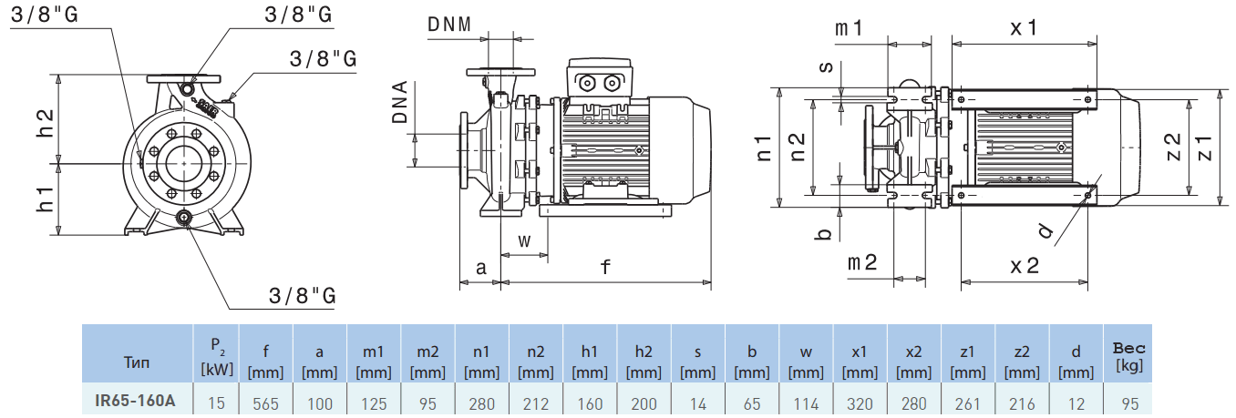 Габаритный чертеж насоса Saer IR65-160 A