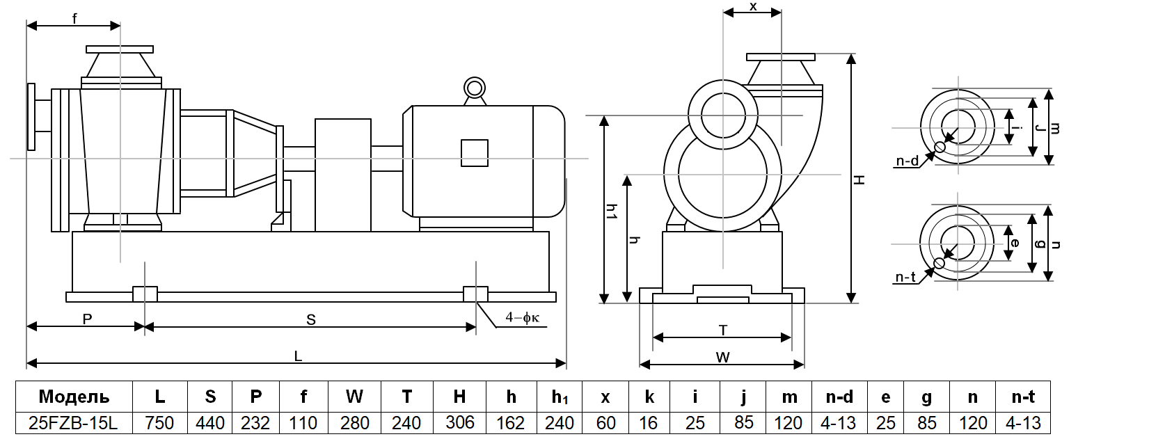 Габаритный чертеж модели ZY Technology 25FZB-15L