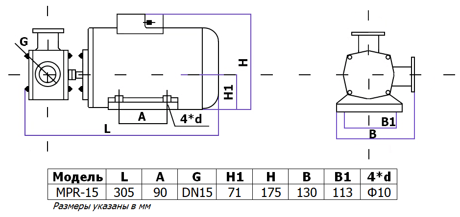 Габаритный чертеж модели MPR-15N_380