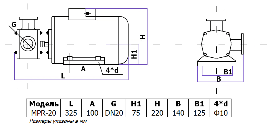 Габаритный чертеж модели MPR-20S_220