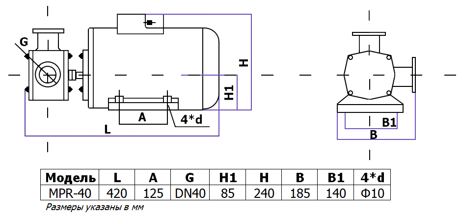 Габаритный чертеж модели MPR-40N_380