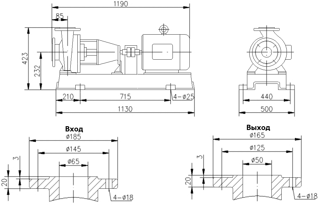Габаритный чертеж насоса IHF 65-50-160/2-FEP/C-110
