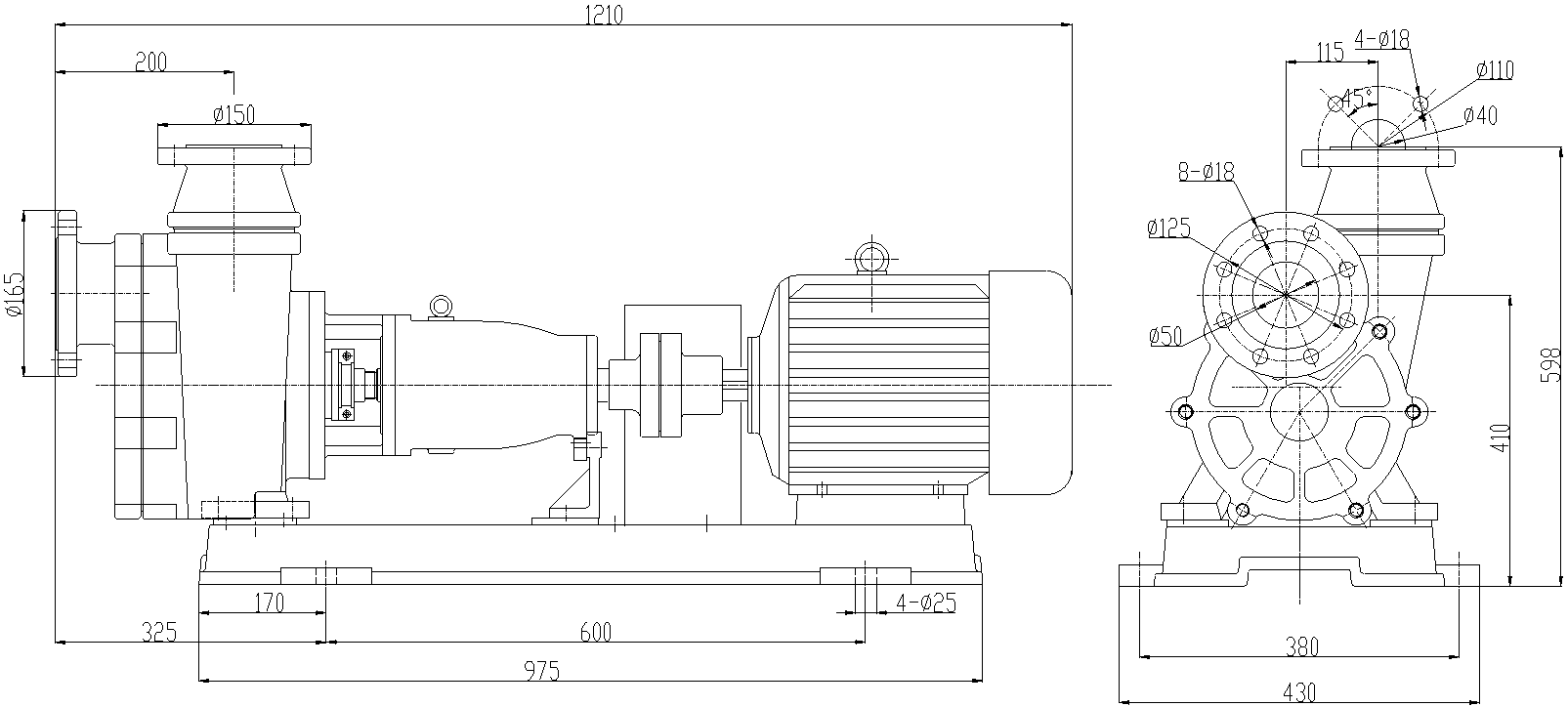 Габаритный чертеж модели ZY Technology 50FZB-45L_075